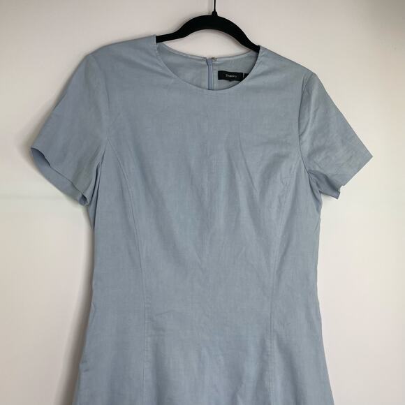 Theory Light Blue Linen Blend Lined Mini Dress Women's Size 10 - Picture 2 of 11